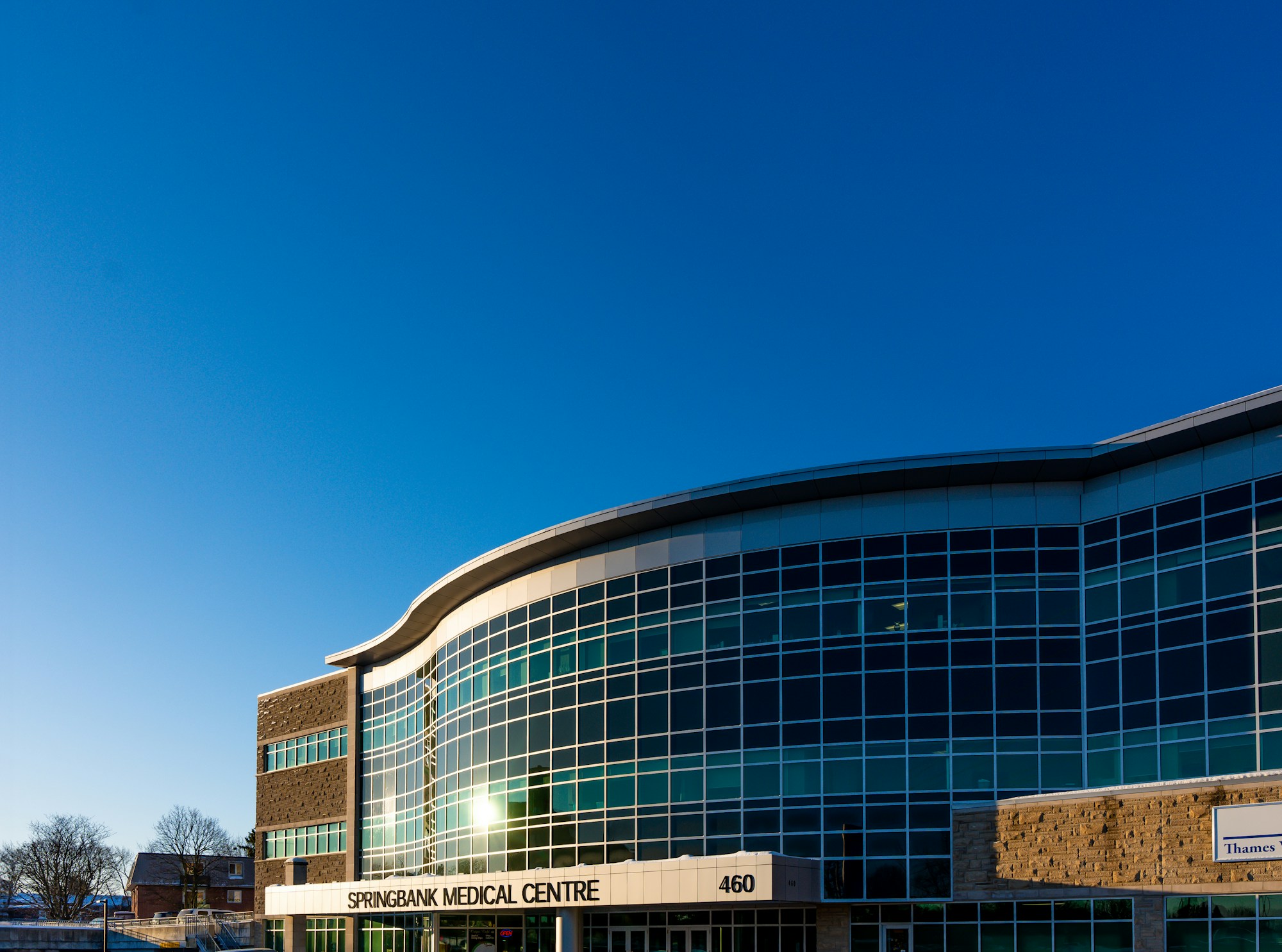 Modern medical center building with glass facade